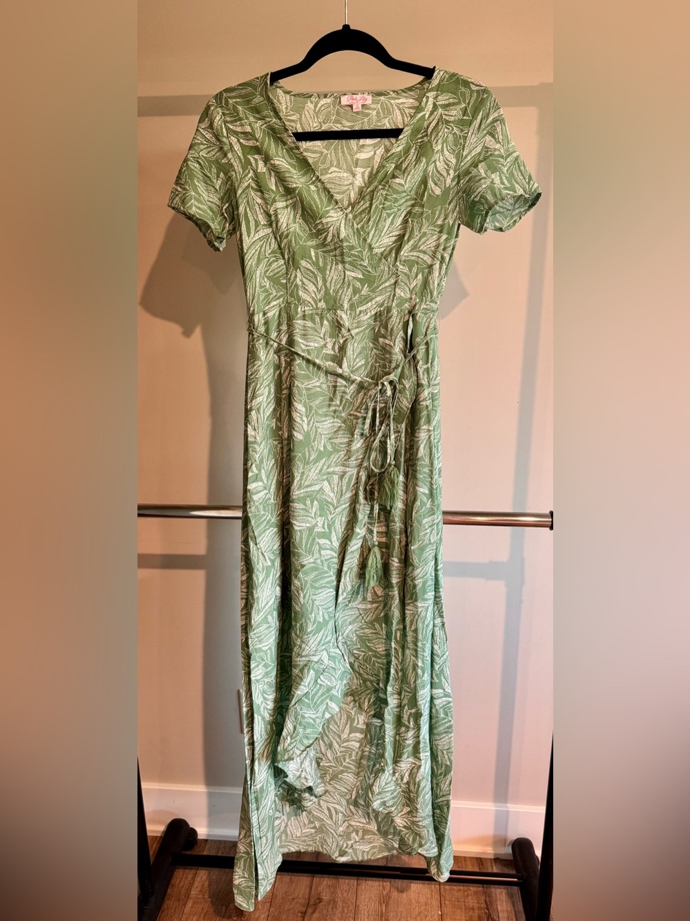 Pink Lily Mint Green Leaf Print Wrap Maxi Dress